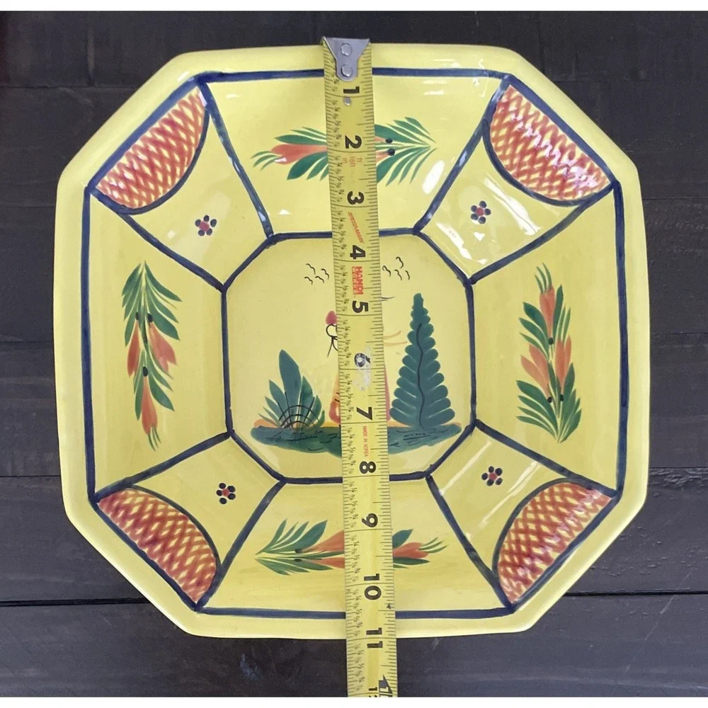 Quimper Octagonal Woman Serving Bowl‎ W/ Lattice  Soleil   11